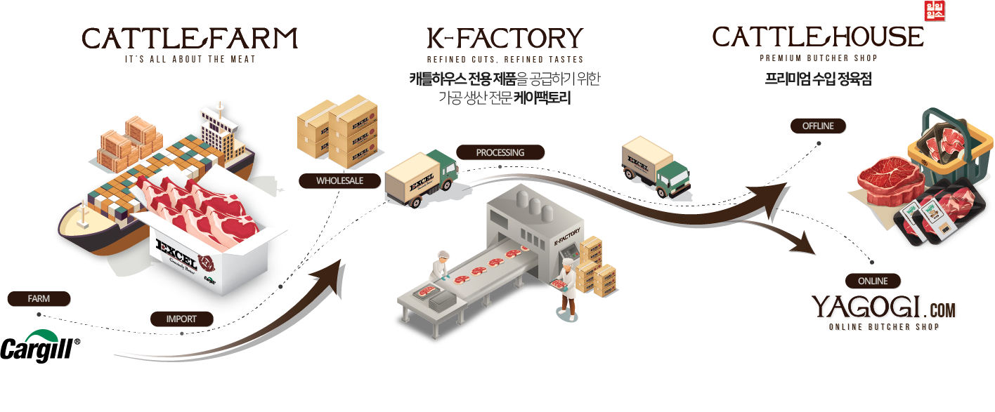 Cattlefarm supply chain diagram from import to retail
